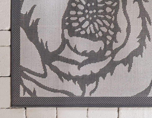 Unique Loom Outdoor Botanical Collection Area Rug - Rose, Gray/Silver (2' x 6' 1" Runner)