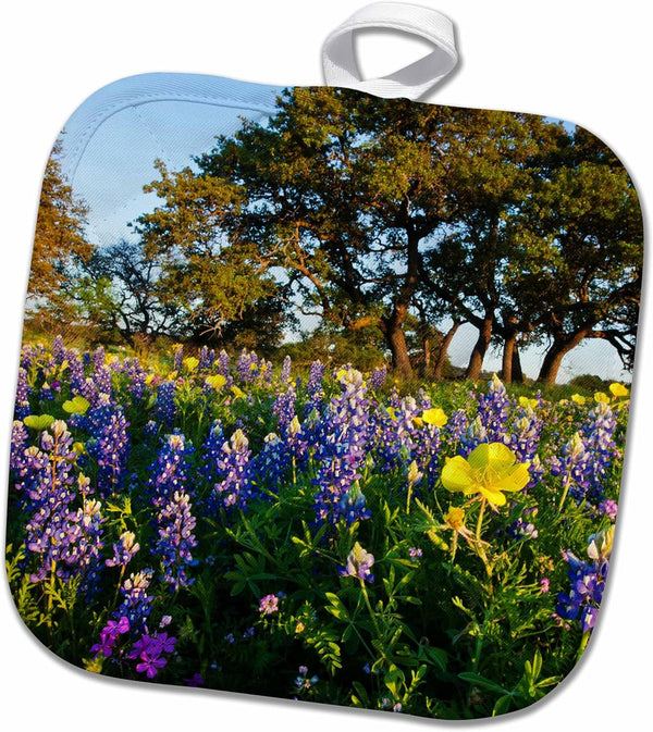 3D Rose Flowers and Live Oak in Texas Hill Country Pot Holder, 8 x 8