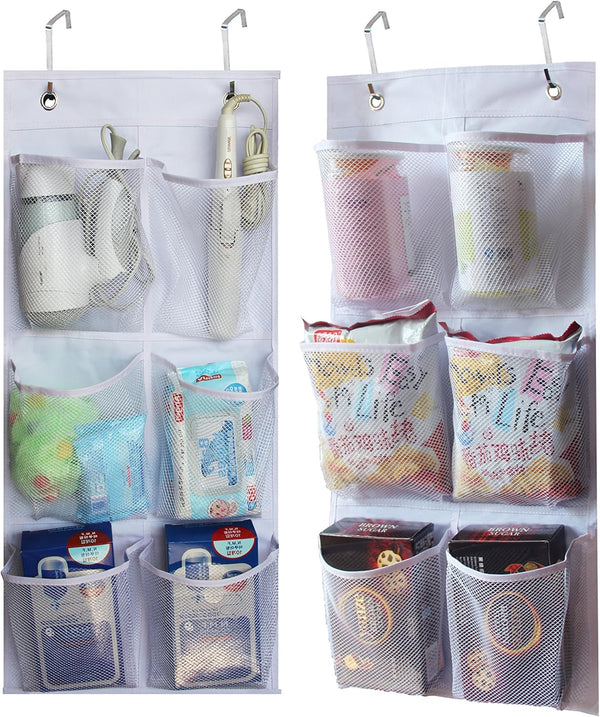 KIMBORA 2 Packs Narrow Over the Door/Wall Shoe Organizer, Small Hanging Rack with Clear Mesh Pocket