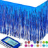 allgala Blue Tinsel Table Skirt 2-Pack, 29x108 Inch Metallic Foil Fringe for Party Decor