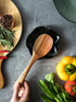 Cute Black Ceramic Spoon Rest for Kitchen Counter, 5.3" Spatula Holder for Multiple Utensils, Farmhouse Decor