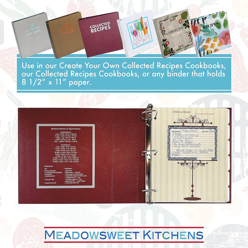 Meadowsweet Kitchens Vintage 4x6 Recipe Card Sheet Protectors for 9x12 3 Ring Binder