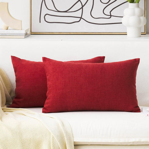 Home Brilliant 12x20 Lumbar Pillow Covers, Dark Red Cushion Covers for Kids Room, 2 Pack, Burgundy Linen