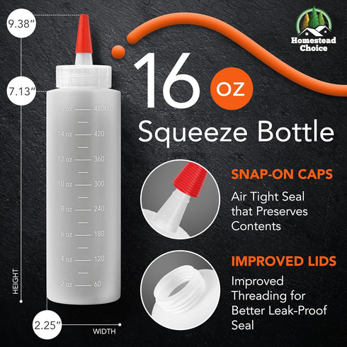 2-pack 16oz Homestead Choice Plastic Squeeze Bottles for Sauces - Condiment Squeeze Bottles for Liquids - BPA Free