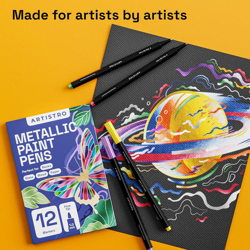 12 1mm ARTISTRO Metallic Paint Pens for Glass Marking, Rock Painting, Ceramic, Wood, Fabric, Scrapbooking, DIY Craft