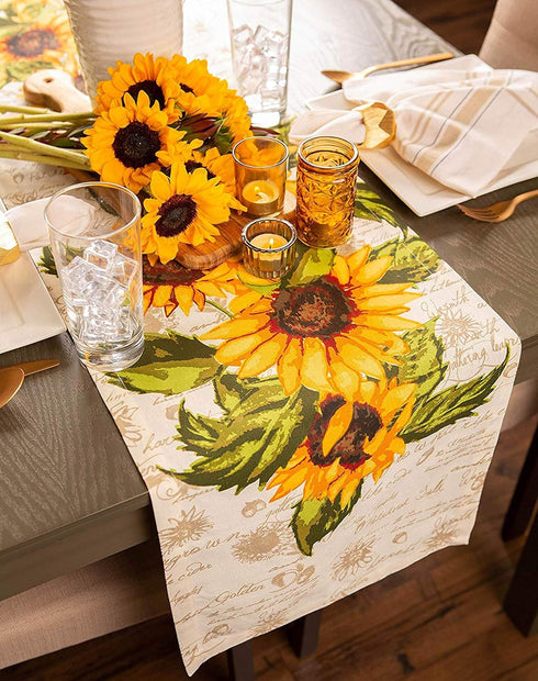 DII Spring & Summer Table Runner, 14x108, Rustic Sunflowers Print Table Top Décor Collection