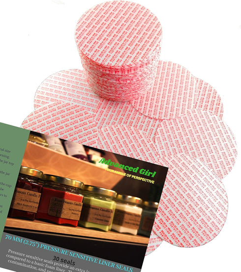 Pressure Sensitive Torque Activated Cap Seals Liners, 30 PCS, 70 mm for Mason Canning Jars