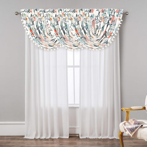 DriftAway Ada Botanical Print Lined Thermal Insulated Window Valance, 52 Inch by 18 Inch, Ivory Orange Teal