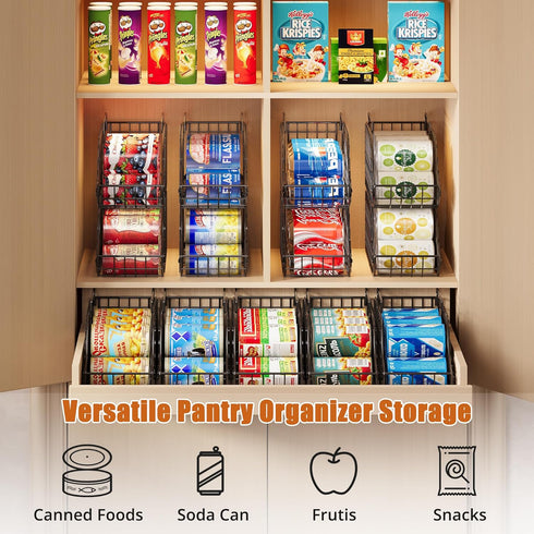 Sonyabecca 4-Pack Stackable Canned Food Organizer with Handles for Kitchen, Soda Can Organizer for Pantry Shelves, Wire