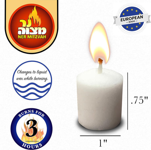 Ner Mitzvah 3 Hour Neironim Candles, 24 Count Shabbat and Votive Wax Candle