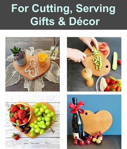 Heart Shaped Cutting Board, 11” x 9” Solid Wood Decorative Serving Board for Cheese, Bread, Snacks