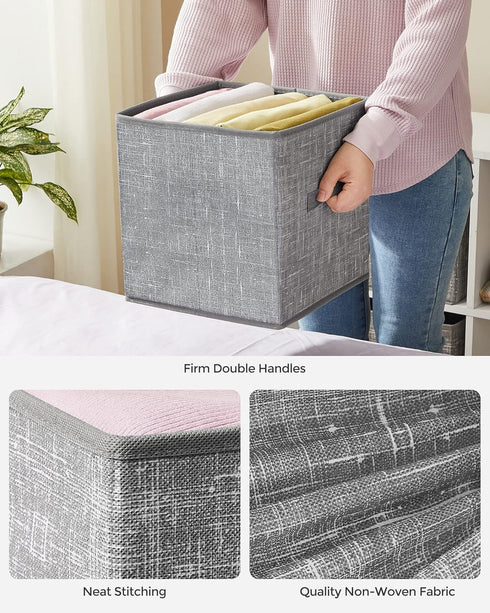 SONGMICS Set of 6 Storage Cubes, 11-Inch Non-Woven Fabric Bins with Double Handles, Foldable Closet Organizers, Cattail