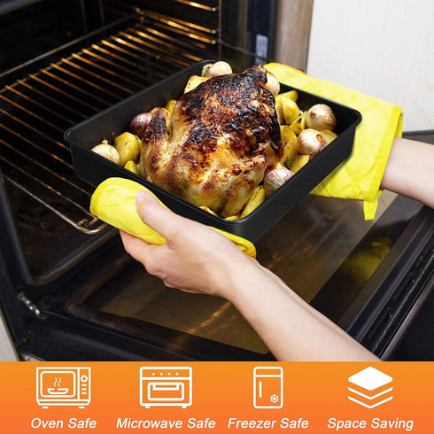 Herogo 8 x 8 Baking Pan Set of 2, Non-Stick Square Cake Pan for Oven, Stainless Steel Black Casseroles