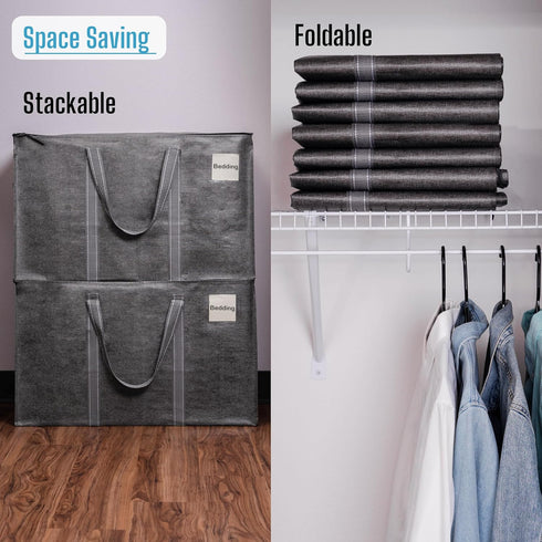 VENO 2 Pack Moving Bags, Heavy Duty Totes with Zipper, Extra Large Storage Boxes for Packaging (Dark Gray)