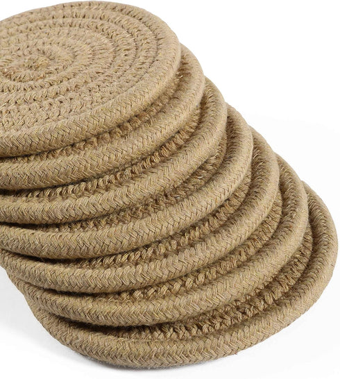 Set 6, OrganiHaus Drink Coasters of Absorbent Cotton Woven Cup Coasters, Rustic Farmhouse Boho Decor for Coffee Table