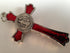 Hand Made St Benedict Cross Medal Crucifix, 3" Tall, Silver Plated with Red Enamel