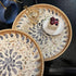 14" Terrekraft Large Rattan Serving Tray with Mother of Pearl, Round Coffee Table Tray Decor, Boho Decorative