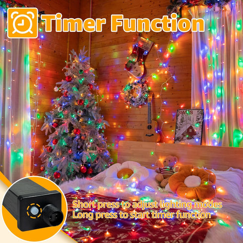 120LED 40FT 8 Ollny Christmas Lights, Waterproof Connectable String Lights with Timer Modes, Multicolor Plug in Fairy