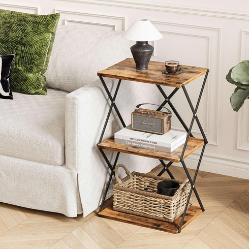 3-Tier ET-03RB End Table Small Side Table Tall Bedside Night Stand with Storage Sofa Side desks for Living Room Bedroom