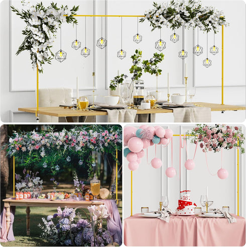13"-42'' 29"-98" Putros Over The Table Rod Stand with Clamps Gold Tall Length Adjustable Metal Table Arch Hanging Rod