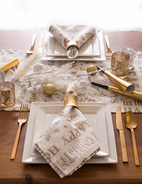 DII Gold Holiday Collage Christmas Table Runner, 14x72, Metallic Fabric Kitchen Décor