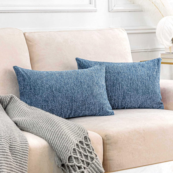 Home Brilliant 12x20 Pillow Cover for Couch Chair, Super Soft Lumbar Throw Pillow Cover, Pack of 2, Jeans Blue (30cm x