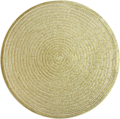 SHACOS Golden Glitter Round Braided Placemats, Set of 6 Bling Circle Place Mats for Holiday Party Wedding Shower (Gold)
