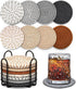 Windran Woven Coasters Set of 8, Absorbent Drink Coasters with Holder, Boho Cotton