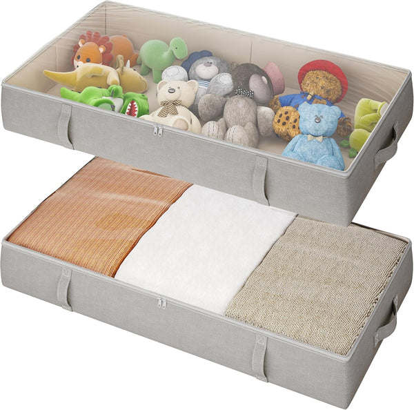Vailando Under Bed Storage Containers, 6 Inches Tall Clothes Storage Box with Sturdy Handles, Foldable, Gray, 2-Pack