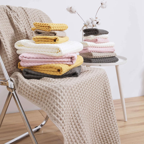 Sets 100% (1 1 1 YiLUOMO Grey Waffle Towels Cotton Highly Absorbent Quick Dry Towels for Bathroom Bath Towels, Hand