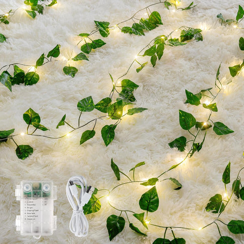 woohaha Vine with Fairy Lights,23ft 73LED Ivy String Light with Battery Operated,Leaf