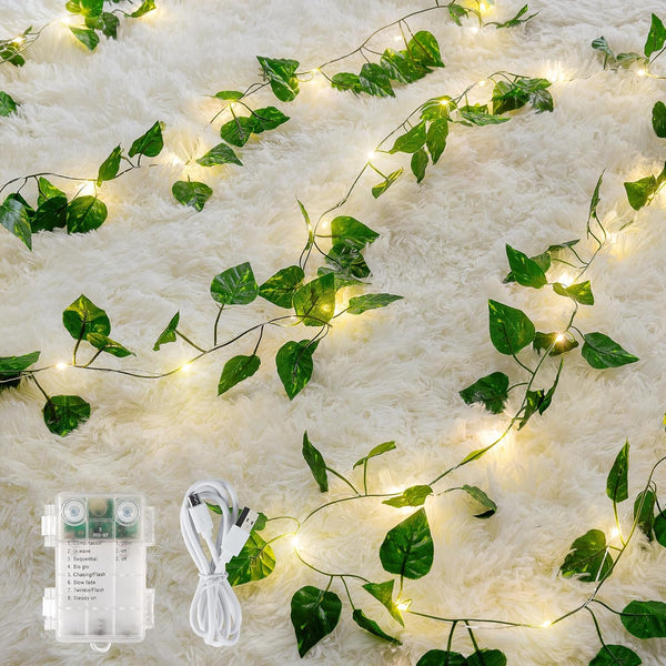 woohaha Vine with Fairy Lights,23ft 73LED Ivy String Light with Battery Operated,Leaf