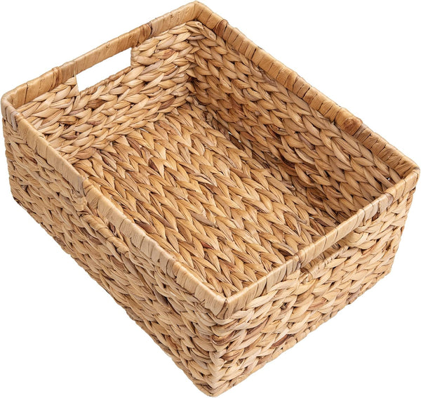 StorageWorks Jumbo Wicker Basket, Water Hyacinth with Built-in Handles for Organizing