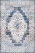 nuLOOM 2' x 3' Dania Machine Washable Medallion Accent Rug, Navy, Rectangular, 0.1" Thick