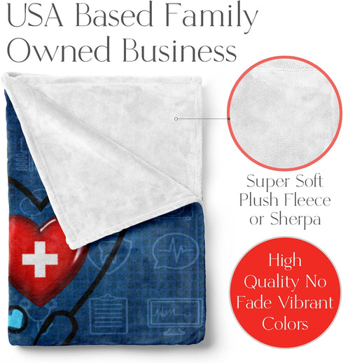 Customized Nurse Blanket - Ships Next Day, Printed in USA - Soft Fleece or Sherpa Blanket - Personalized Throw, Nurse