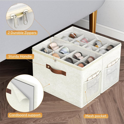 2 Pack Closet, 16 Budding Joy Shoe Organizer for Clear Foldable Shoe Storage Containers Adjustable Dividers Fits