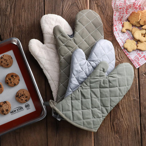 New Star Foodservice Oven Mitts, Extra Defense up to 400F, Set of 2, Tan Terry Cloth, 13-Inch