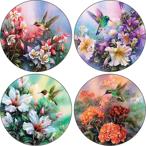 CoasterStone Absorbent Coasters - Hummingbirds in Floral, 4-1/4 Inch, Set of 4