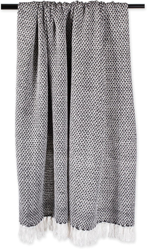 DII 100% Cotton Basket Weave Throw Blanket, 50 x 60, Indoor/Outdoor Use, Black