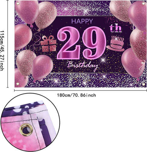 IMISI 29th Birthday Decorations for Girls - Happy Birthday Banner Pink Backdrop for Women
