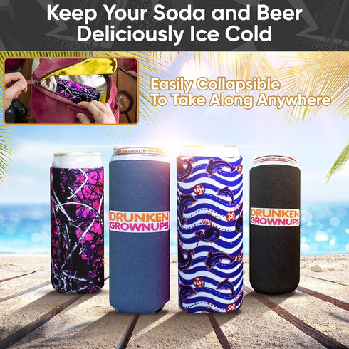Baxendale Set of 6 Tall Can Sleeves for Slim and Tall Beer Cans, 12oz Insulated Cooler Sleeves, Compatible with