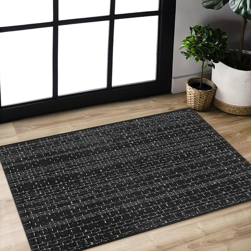Boho Bathroom Rugs, 2' x 3' Hand Woven Cotton Entryway Rug | Reversible Washable Farmhouse Black Rug for Entrance