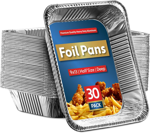 Munfix 30 Pack Aluminum Pans, Disposable 9x13 Baking Pan Chafing Trays for Cooking, Roasting, Storing Food