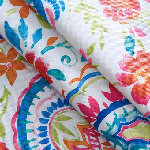 Newbridge Boho Chic Paisley Vinyl Tablecloth with Flannel Backing, 70 Inch Round, Blue Red Pink Floral Print