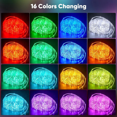 33FT 100 Bedroom,16 Minetom Color Changing Rope Lights Outdoor, LED String Lights with Plug & Remote, Waterproof