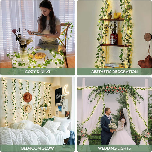 23 73 HEYFUNi Fake Ivy Vines with Lights, Ft Led Artificial Greenery Garland with Fairy Lights USB/Battery Operated