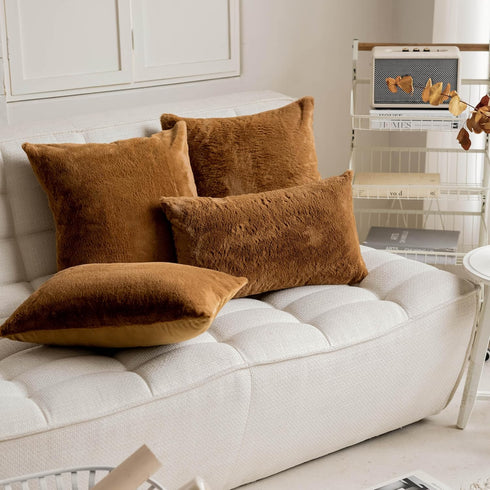 26x26 Set 2 26 26 inch, Demetex Brown Pillow Covers of Large Faux Fur Euro Pillow Shams Decorative Modern Accent Throw