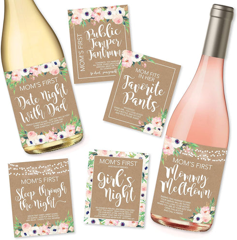 Hadley Designs 6 Mommy's First Milestone Stickers or Wine Labels for New Baby Girl or Boy