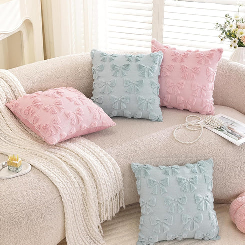 TAOSON Pack 2,Valentines 18x18 inch of Day Decoration Blue Cute Bow Soft Plush Faux Fur Jacquard Throw Pillows Soft