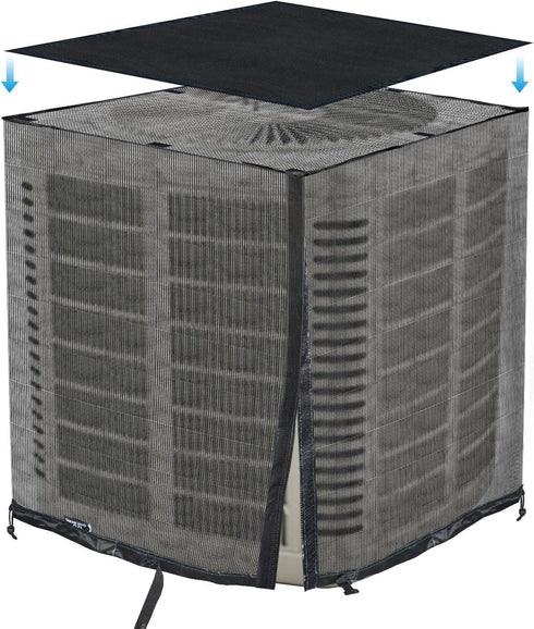 Qualward Full Mesh Central Air Conditioner Cover with Detachable Waterproof Top, Ventilated & All Seasons Design,